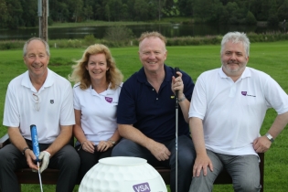 Pro-Am 2012 L-R Gordon Hutcheon, VSA Chair of Trustees Maggie Wilson, Alex McLeish, VSA Chief Executive Kenneth Simpson