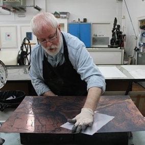 PVA. Michael Waight wiping a Frances Walker etching