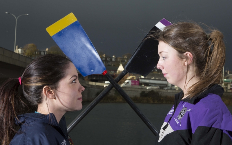 Left to Right    Lauren Cammaert and Gillian Paterson go head to head to launch the 2014 Aberdeen Asset Universities’ Boat Race